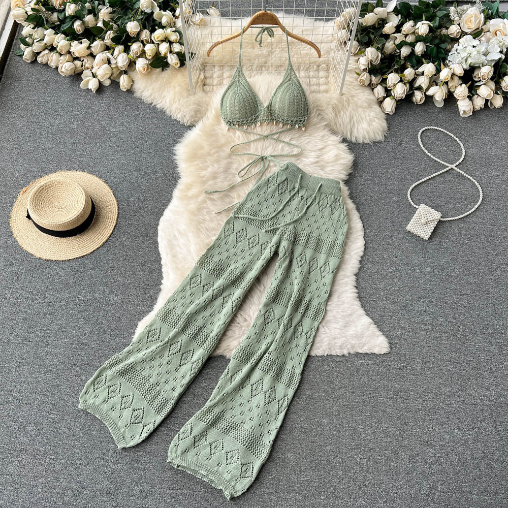 High-Waisted Wide-Leg Pants and Crop Top Set