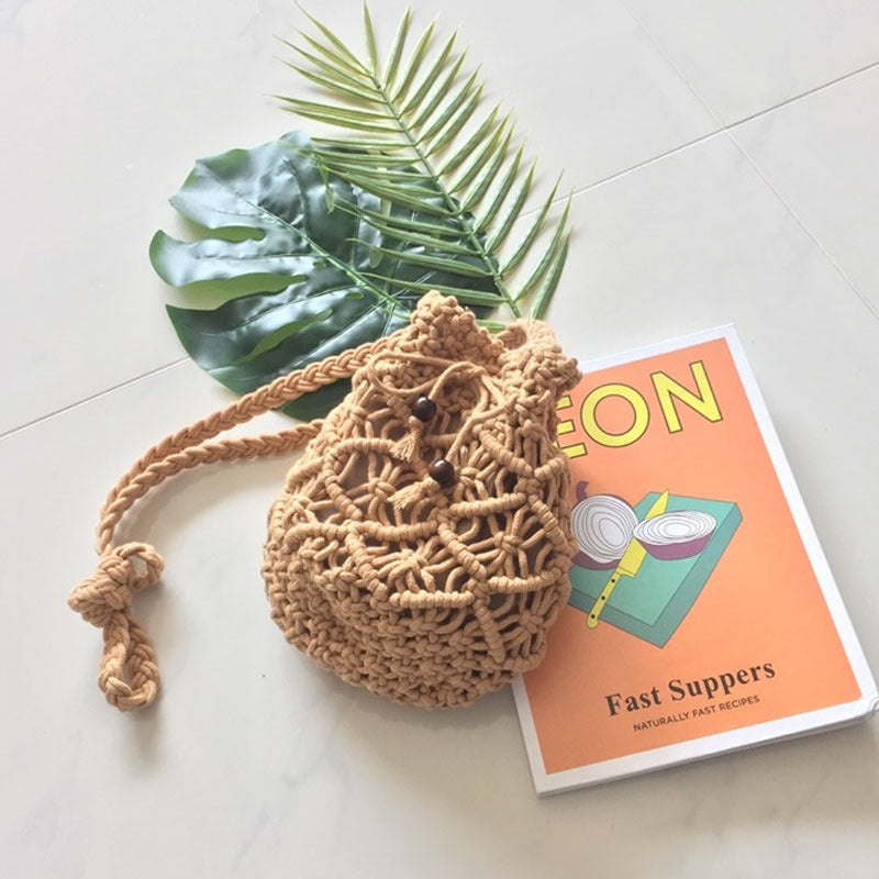 Retro Woven Crossbody Bucket Bag for Beach Vacation