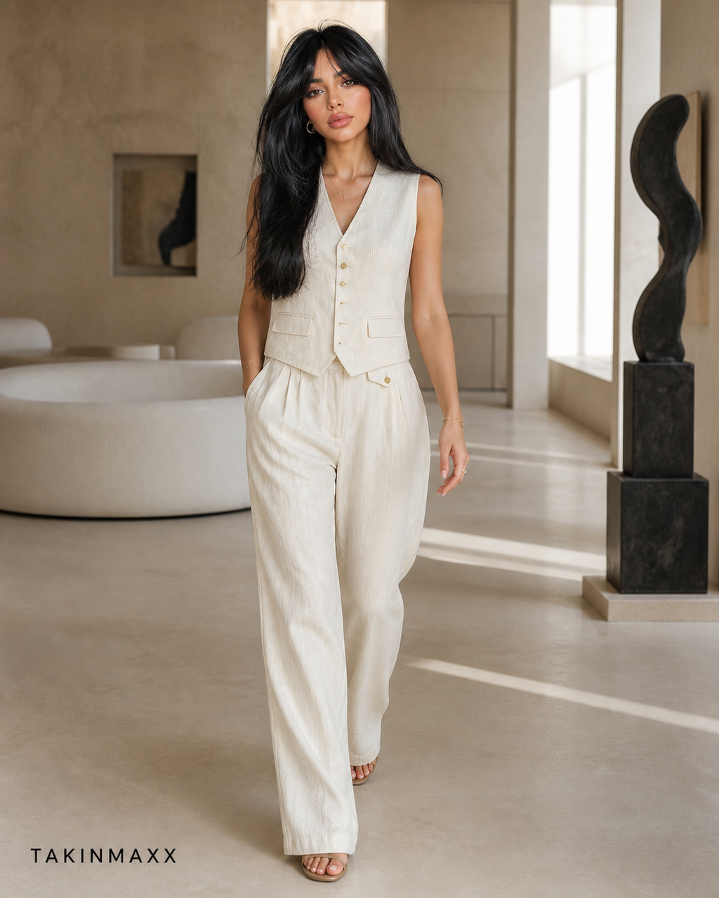 Chic Autumn Cotton-Linen Vest and Wide-Leg Pants Set