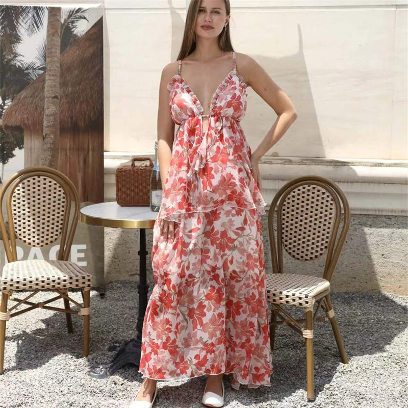 Halter Neck Floral Midi Dress TAKINMaXX
