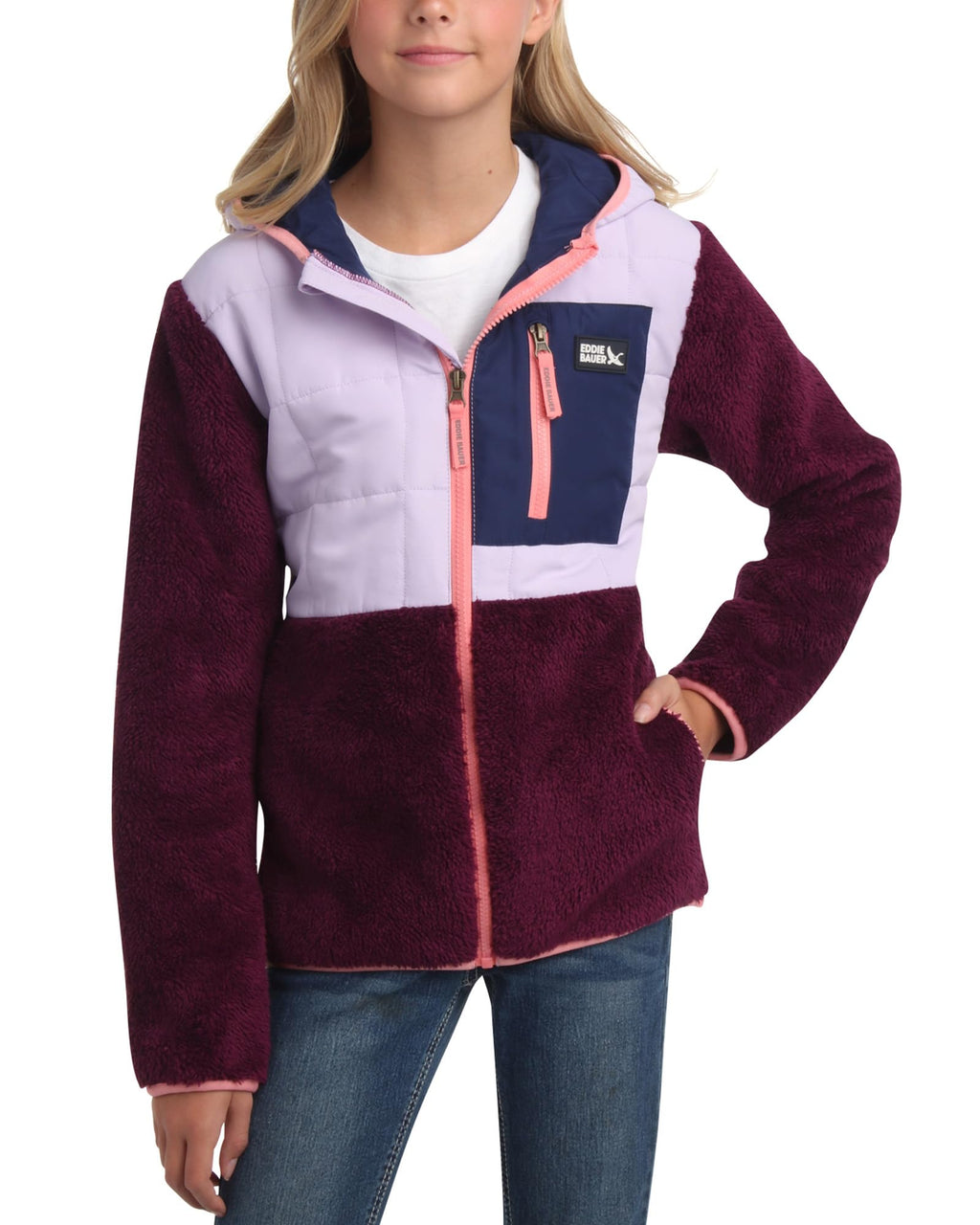 Eddie Bauer Kids Fleece Jacket - Soft Fleece Sherpa Lined Hooded Jacket for Boys and Girls - Cozy Full Zip Up Hoodies (5-20) Size 14 Dark Purple