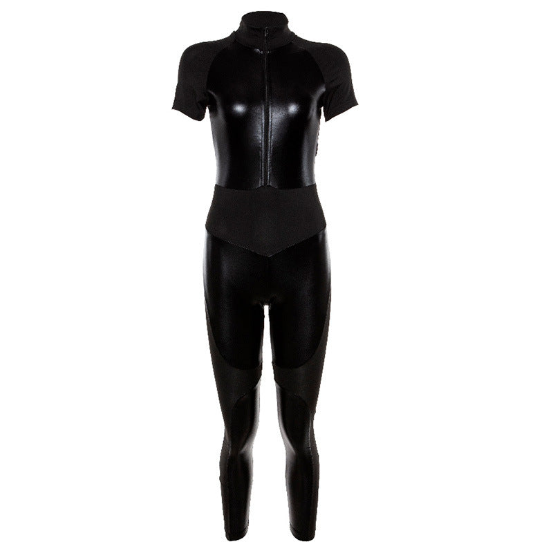 Women's Spring Stitching Short-sleeved Yoga Jumpsuit