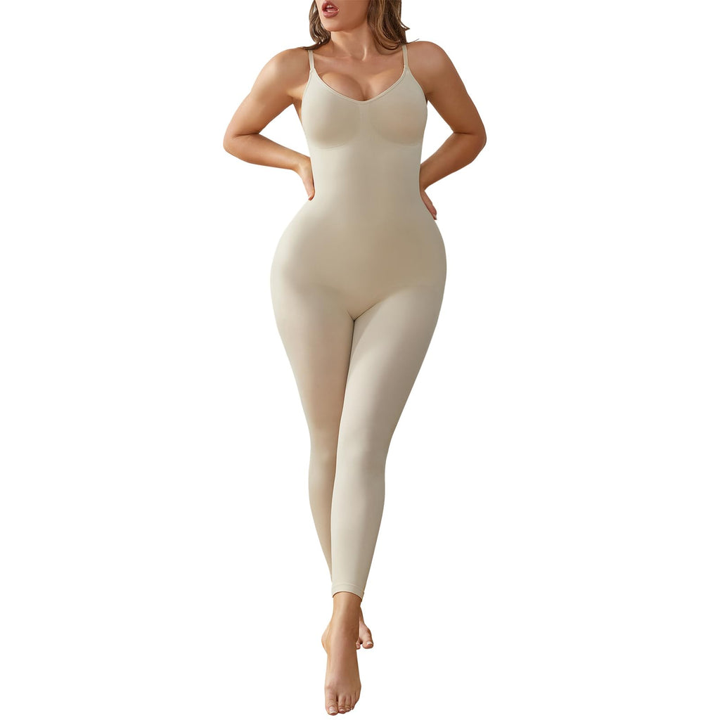 One-Piece Seamless Bodysuit with Capri Leggings – Nude