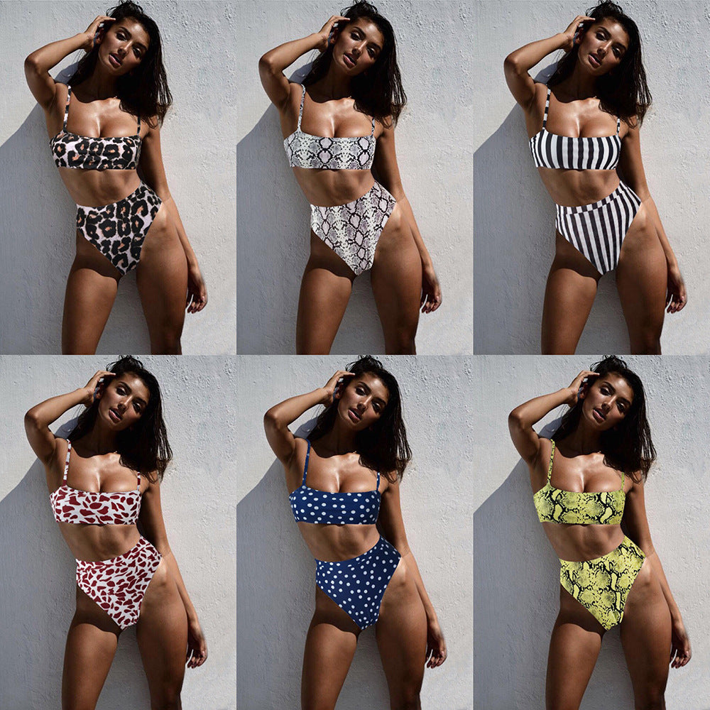 Women's High-Waisted Solid Color Bikini Set