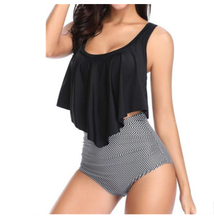 Floral Ruffled High-Waisted Bikini Swimsuit