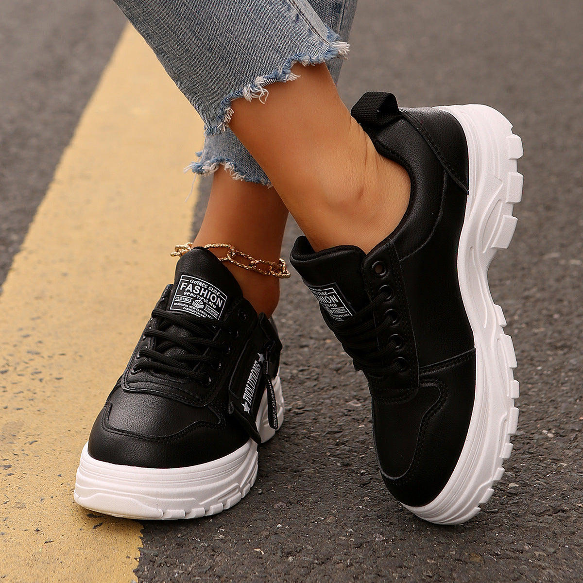 Lace-up Side-Zipper Sneakers