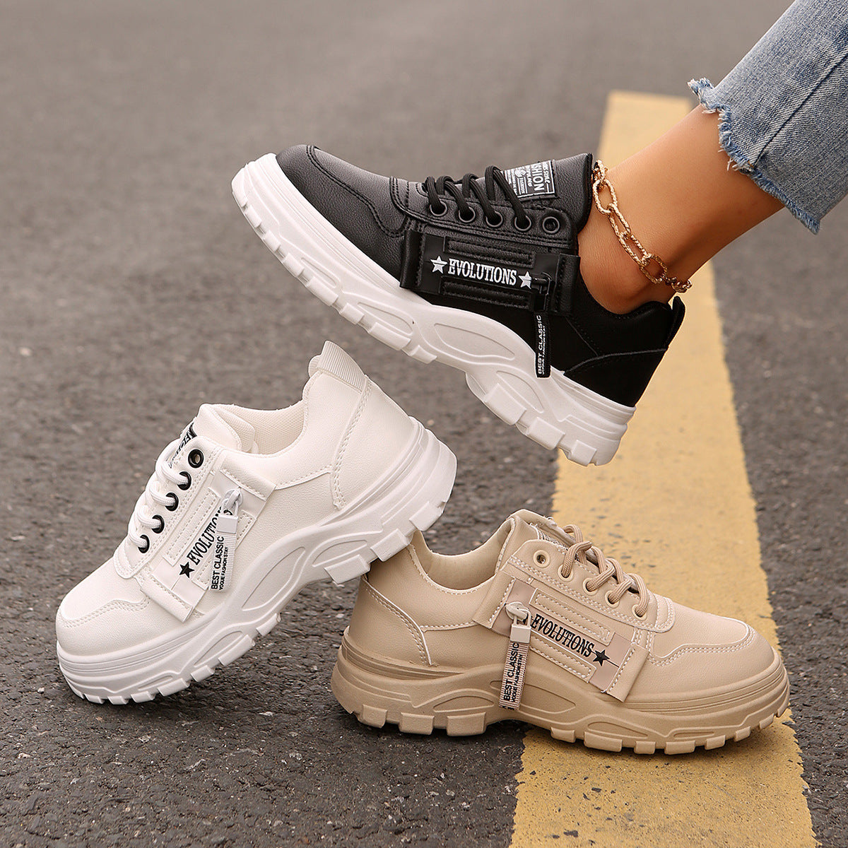 Lace-up Side-Zipper Sneakers