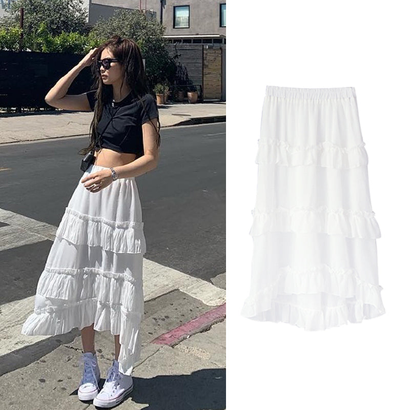 Jennie Inspired High-Waisted Ruffle Cake Skirt