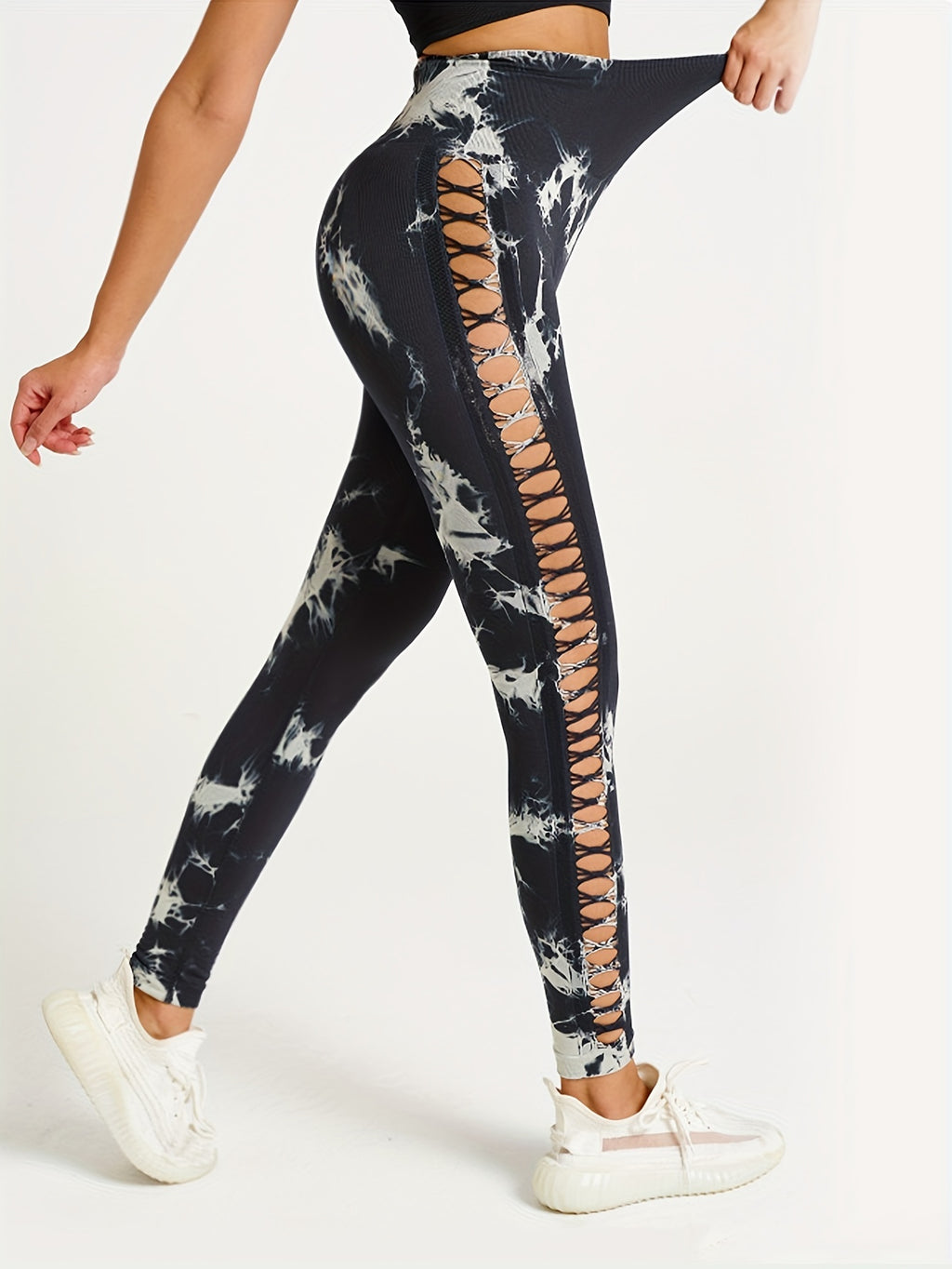 Tie-Dye Cutout High-Waisted Leggings