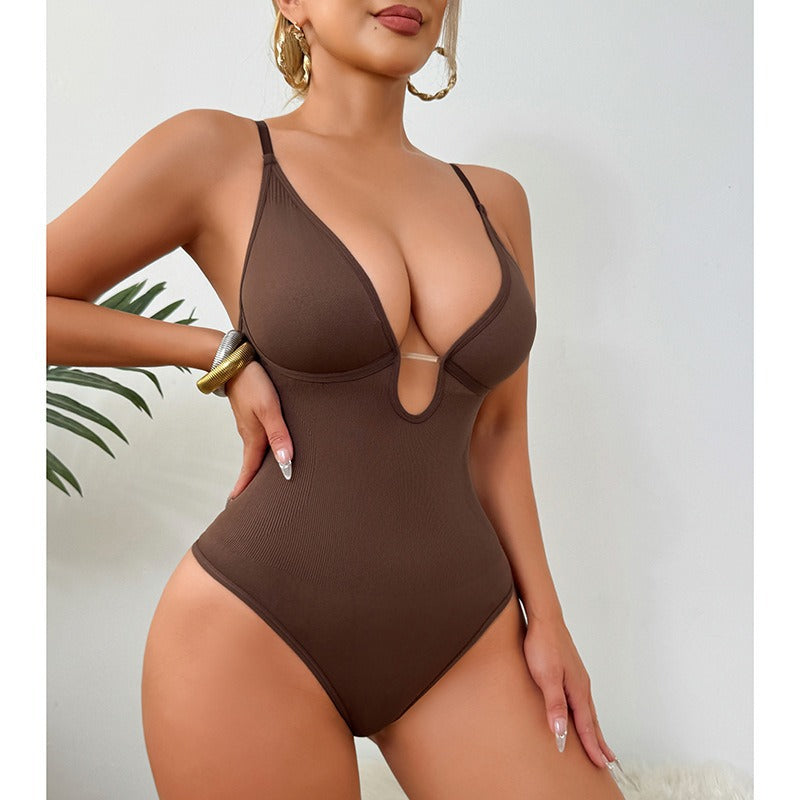 Deep V Shapewear Bodysuit – Tummy Control and Hip Lift