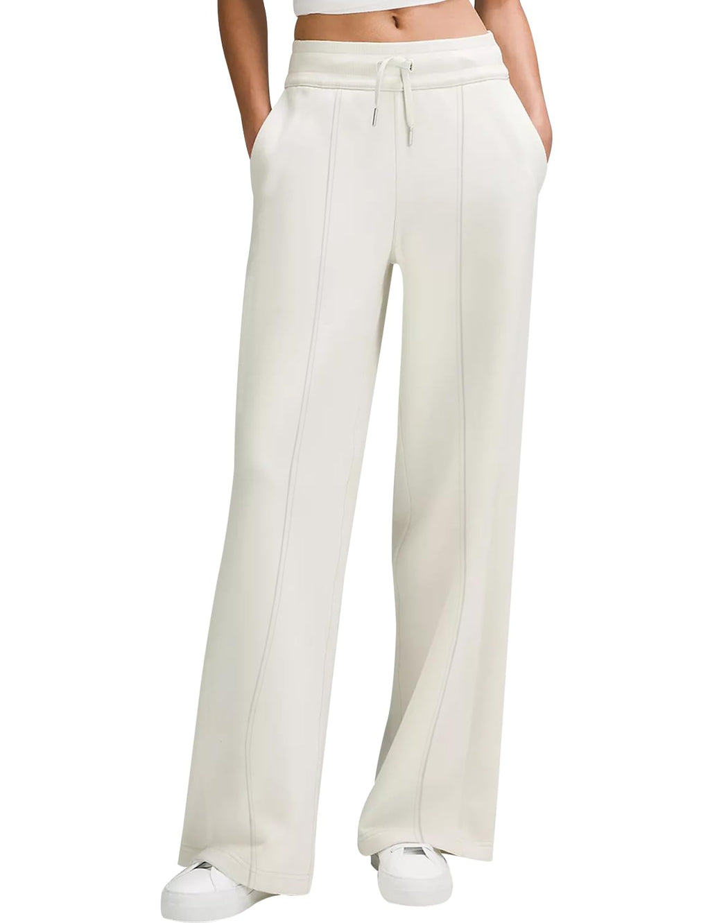 High-Waist Wide-Leg Drawstring Sweatpants – White