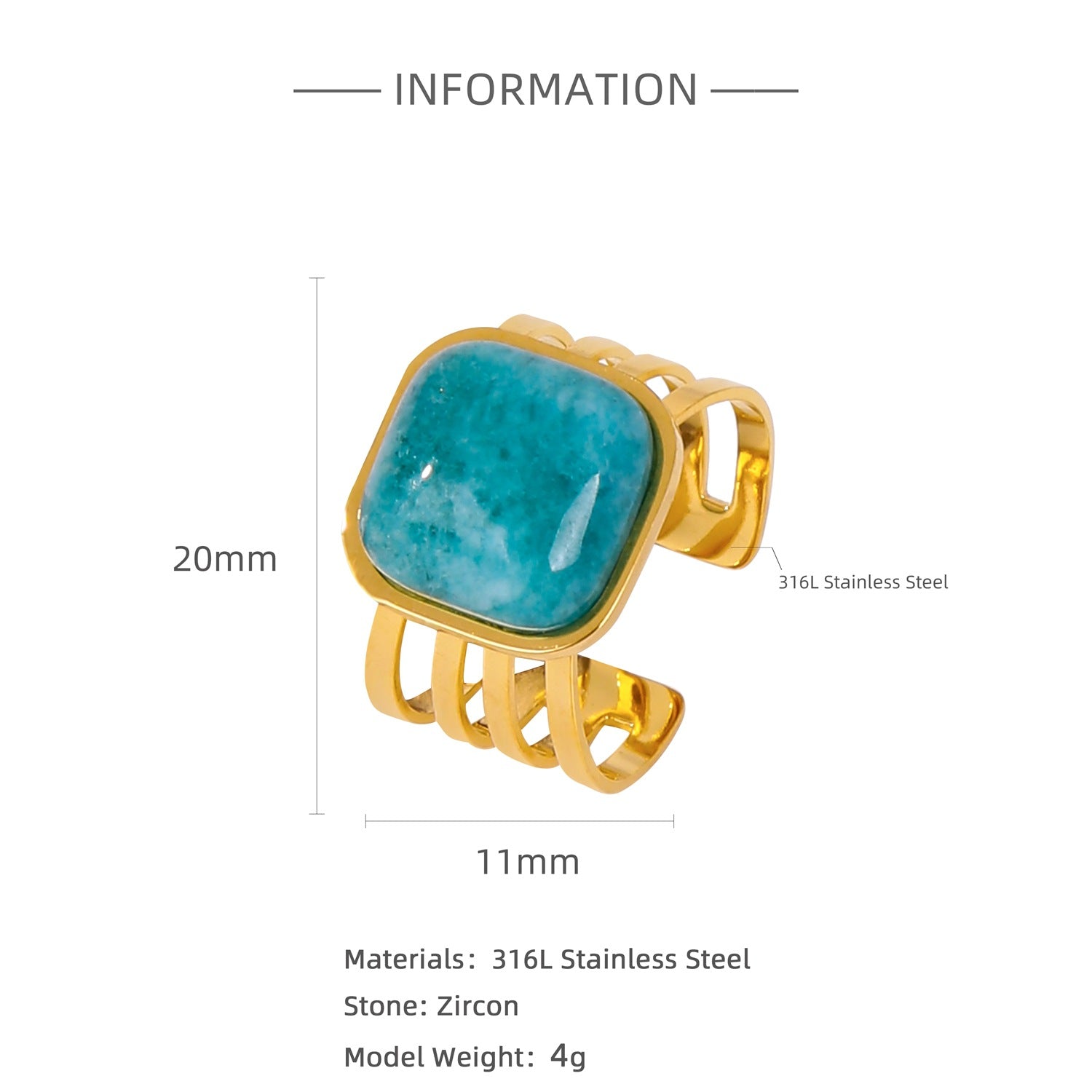 Natural Stone Inlaid Ring for Women