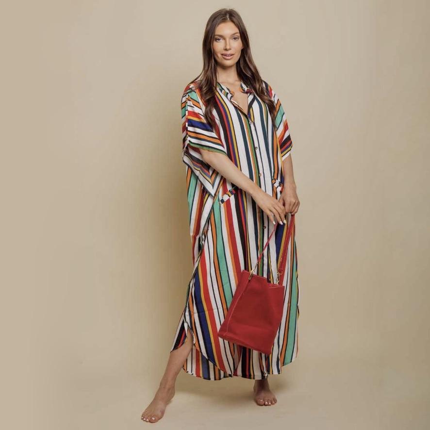 BUTTON-DOWN STRIPED MAXI DRESS TAKINMaXX