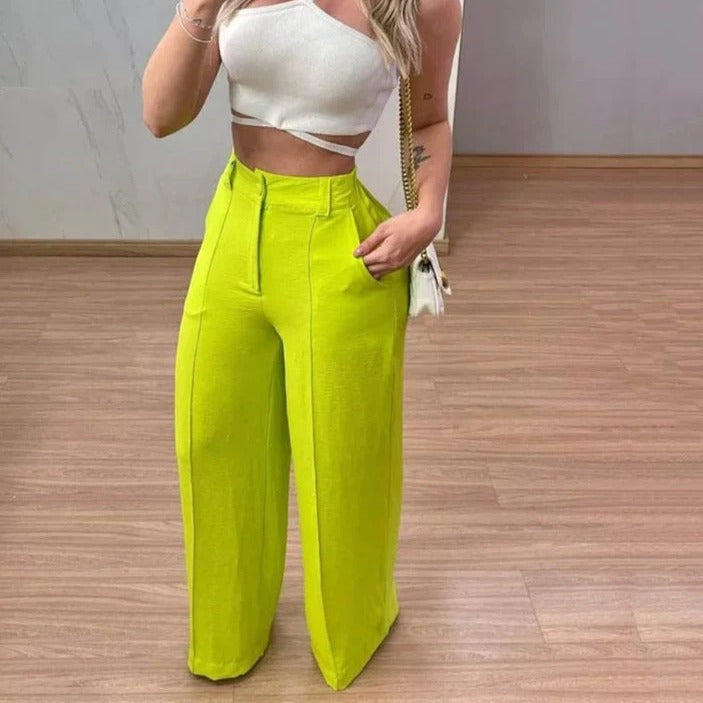 Fashionable Crop Top and High-Waisted Wide-Leg Pants