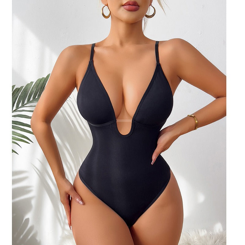 Deep V Shapewear Bodysuit – Tummy Control and Hip Lift
