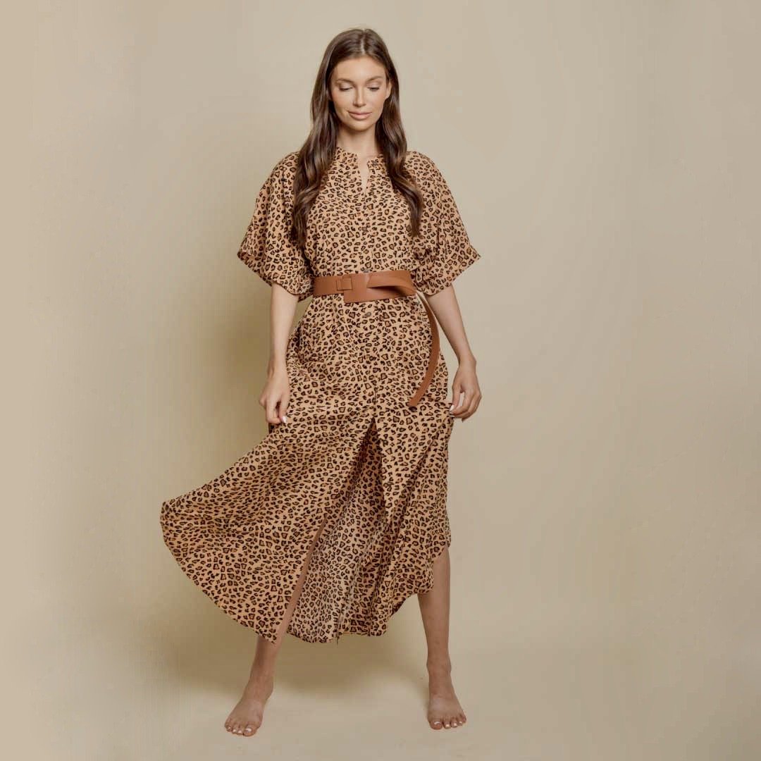 WIDE CHEETAH BUTTON-DOWN MAXI DRESS TAKINMaXX