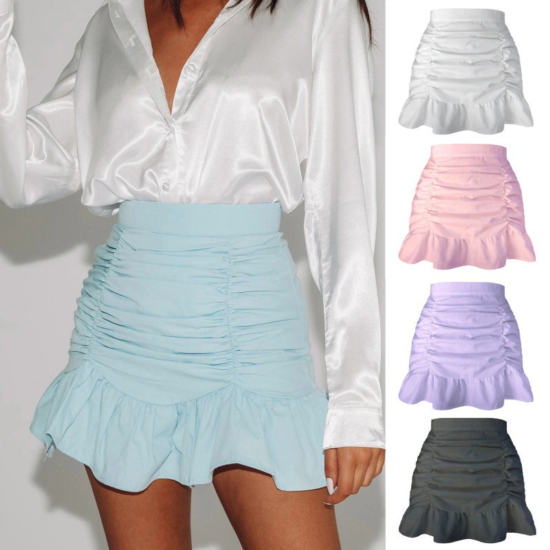 Solid Color Frilly Fishtail Zipper Skirt for Fanny Butt