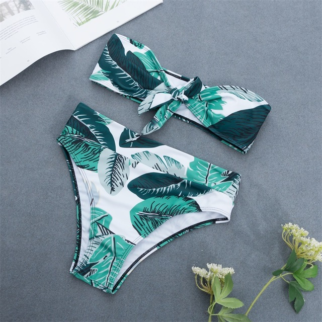 Leaf Print Bikini, Women's Sexy Two-Piece Swimsuit