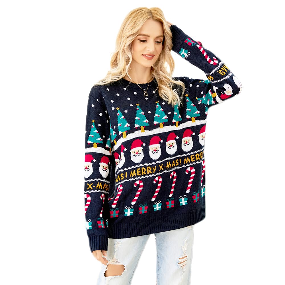 Santa Claus Chunky Knit Christmas Sweater – Navy