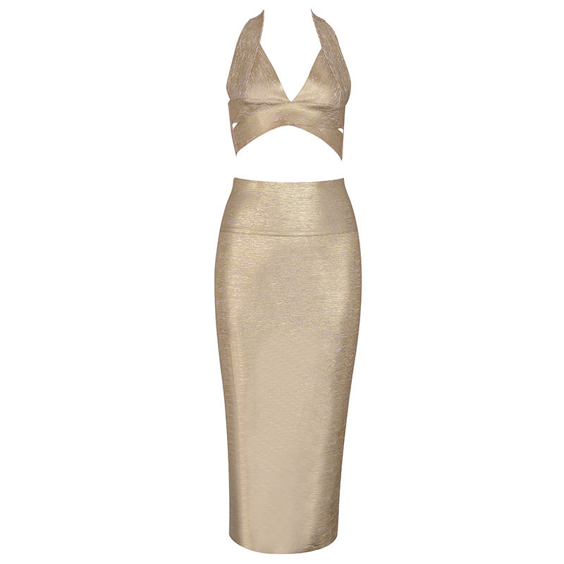 Stylish Set: Backless Top & High-Waisted Skirt