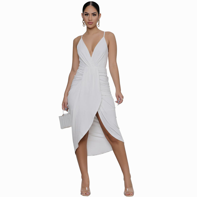 Slim Sleeveless French Dress with Hip Bag for Women
