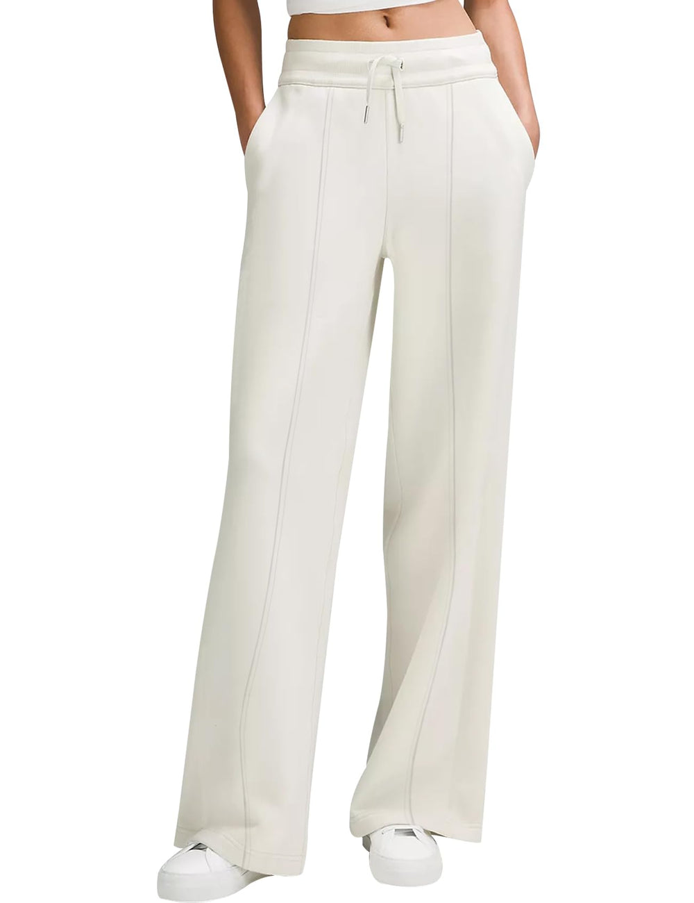 High-Waist Wide-Leg Drawstring Sweatpants – White