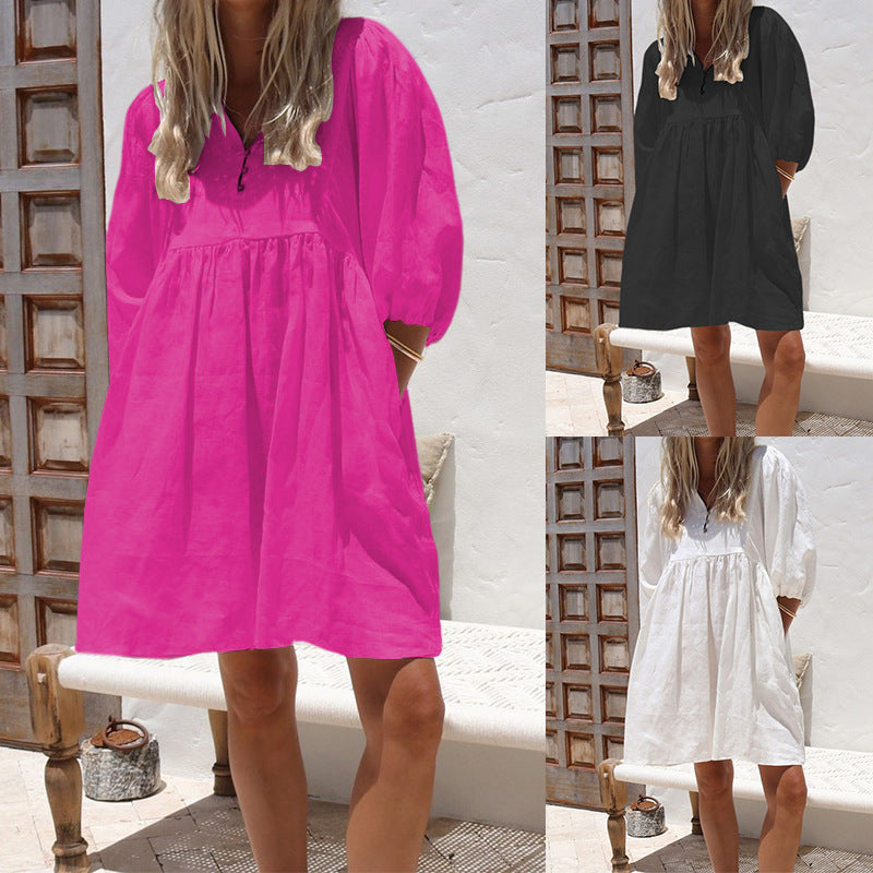 Loose V-neck Dress for Women's Fashion