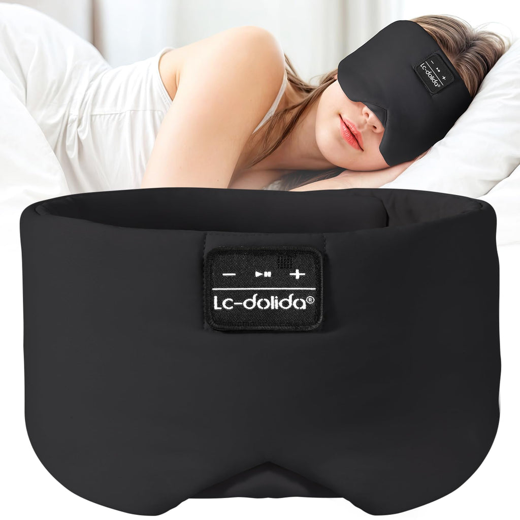LC-dolida Sleep Mask with Bluetooth Headphones Ice Silk Sleep Mask with Bluetooth 5.4 Total Blackout Eye Mask for Sleeping Soft Sleep Mask for Women Men All Night Sleep Travel(Black)
