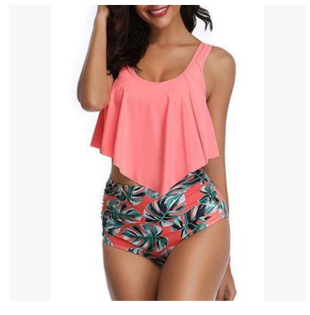Floral Ruffled High-Waisted Bikini Swimsuit