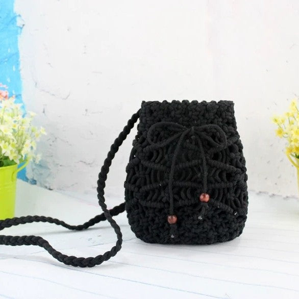 Retro Woven Crossbody Bucket Bag for Beach Vacation