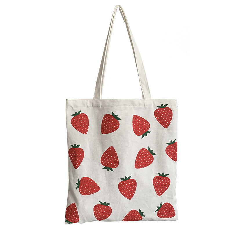 Strawberry Print Women's Canvas Shoulder Bag Large Capacity
