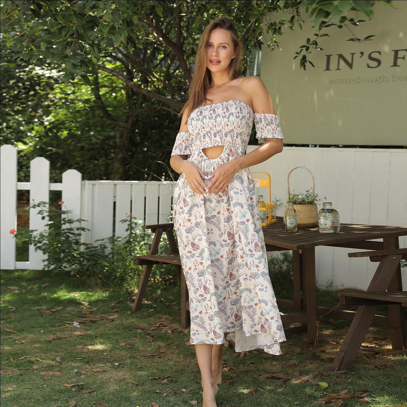 Women's Off Shoulder Strapless Floral Dress TAKINMaXX
