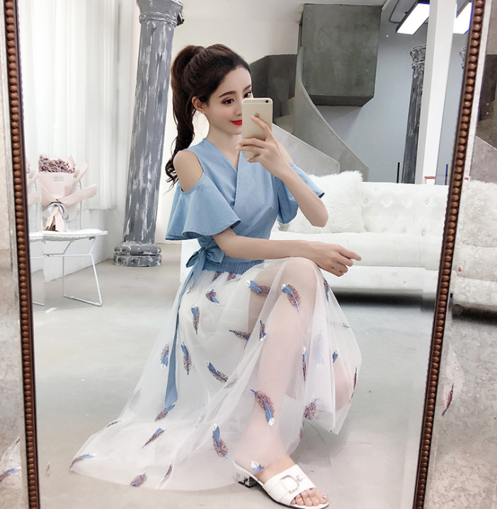 Embroidery Set with High-Waisted Tulle Skirt & Top