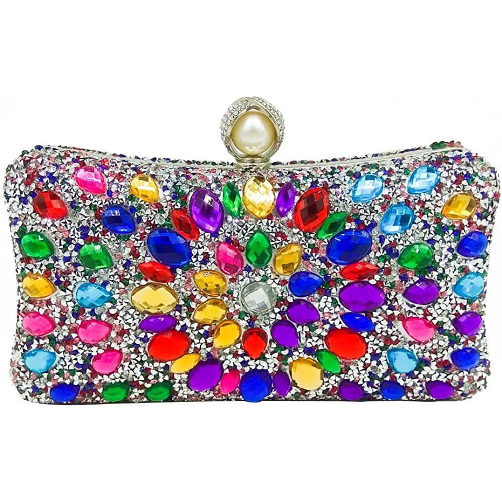 Multicolor Rhinestone Evening Clutch Pearl Purse