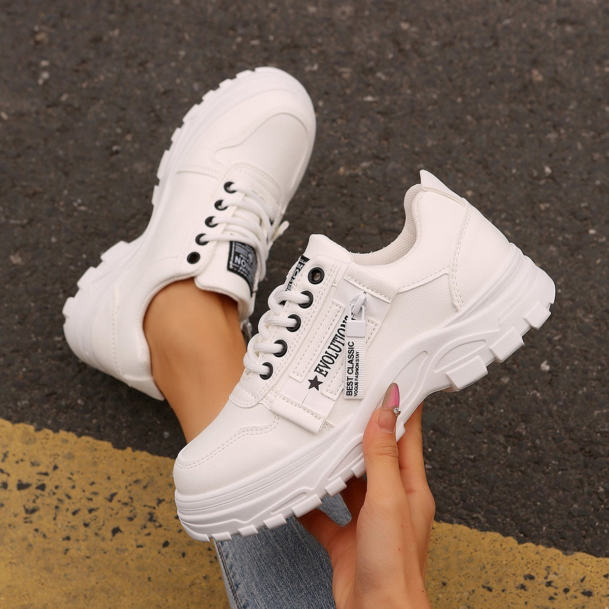 Lace-up Side-Zipper Sneakers