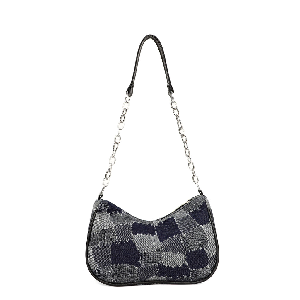 Women’s Casual Denim Baguette Shoulder Bag with Chain