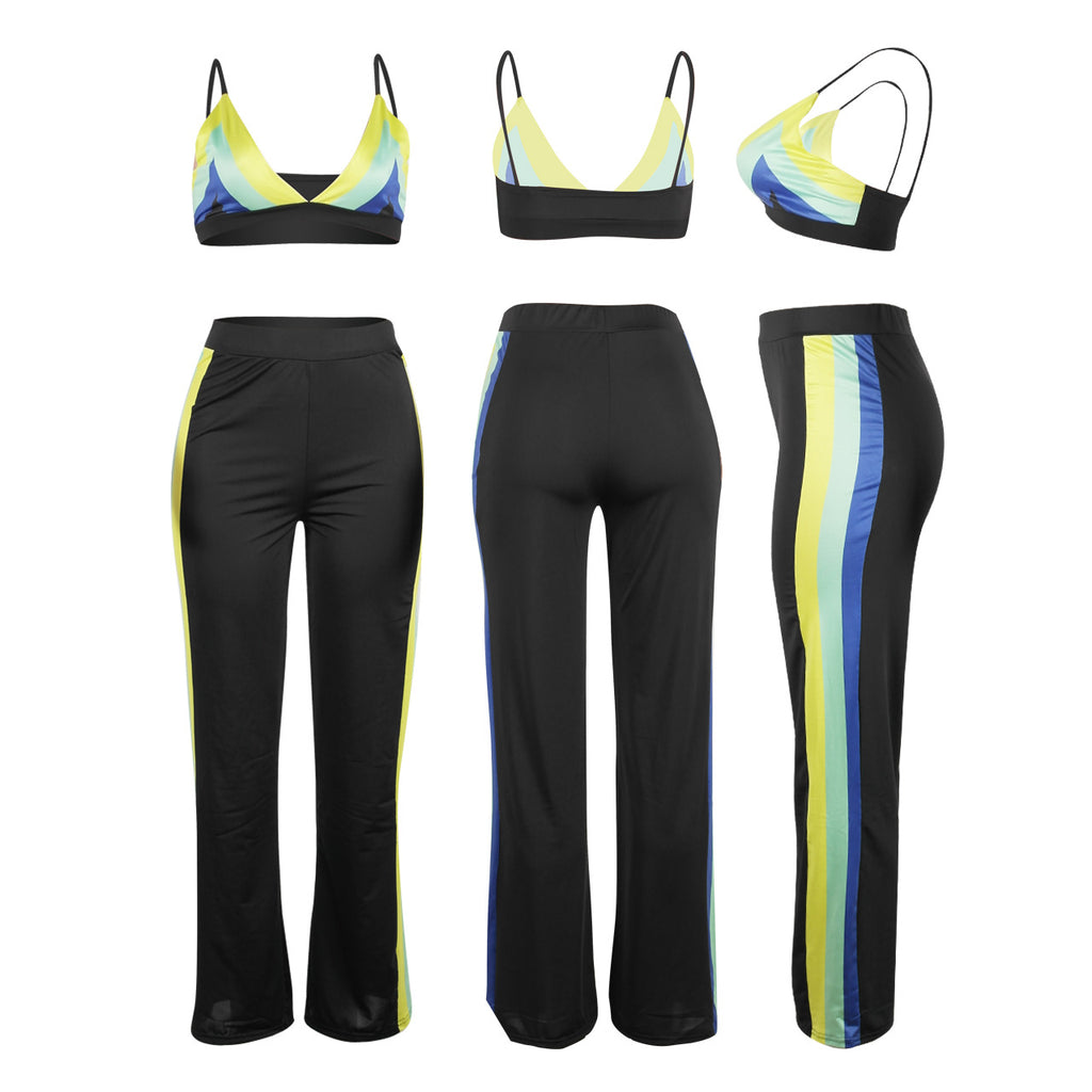 Rainbow Striped Crop Top and Wide Leg Pants Set