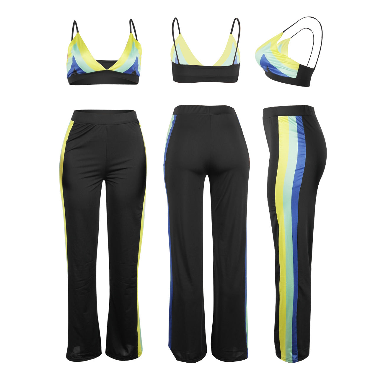 Rainbow Striped Crop Top and Wide Leg Pants Set