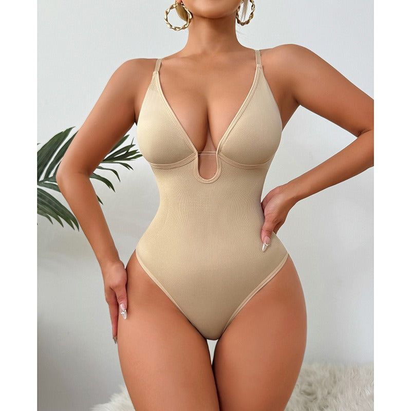 Deep V Shapewear Bodysuit – Tummy Control and Hip Lift