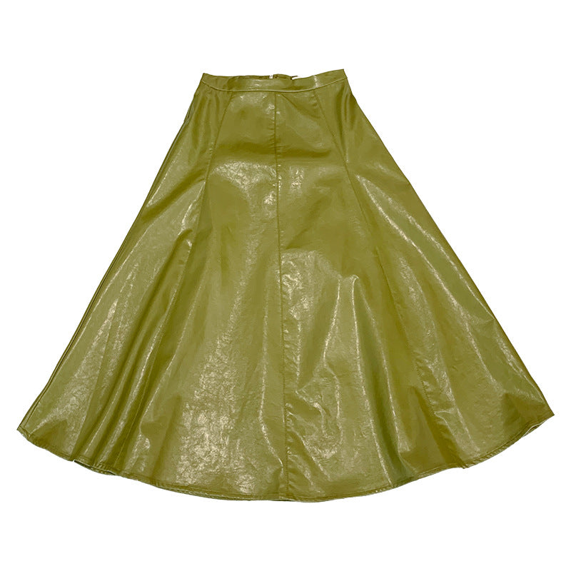 Women's High-Waisted Solid Color Leather Skirt