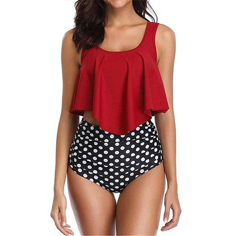 Floral Ruffled High-Waisted Bikini Swimsuit