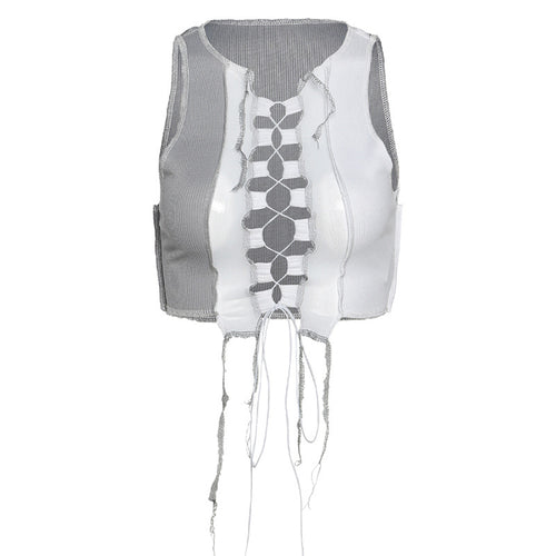 2020 Fall Women's Sheer Mesh Cutout Tie T-Shirt