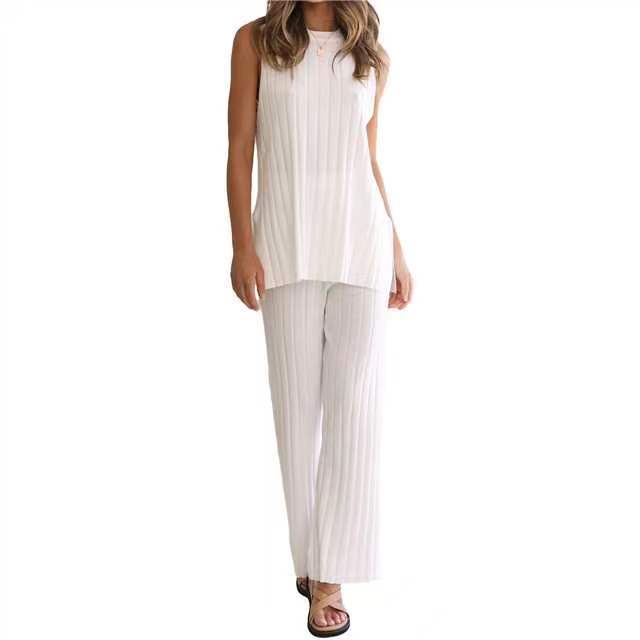 2023 Summer Women's Cozy Knit Top & Wide Leg Pants Set