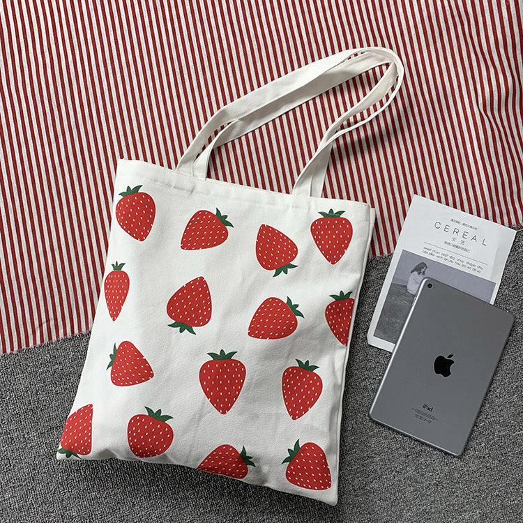 Strawberry Print Women's Canvas Shoulder Bag Large Capacity
