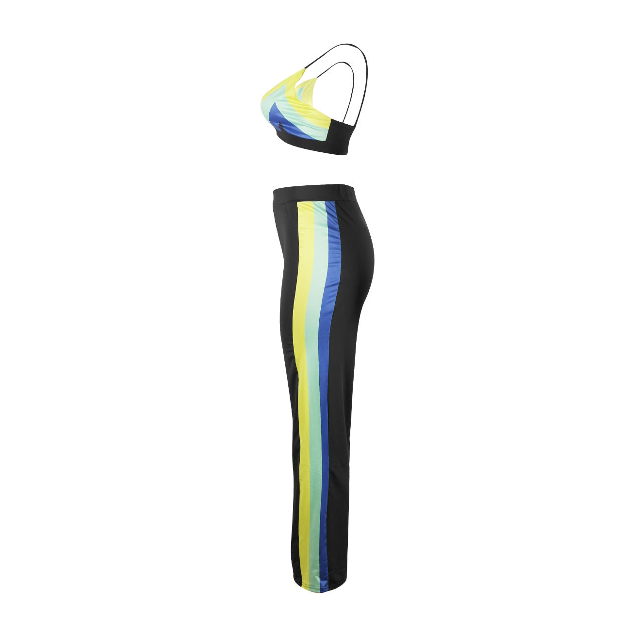 Rainbow Striped Crop Top and Wide Leg Pants Set