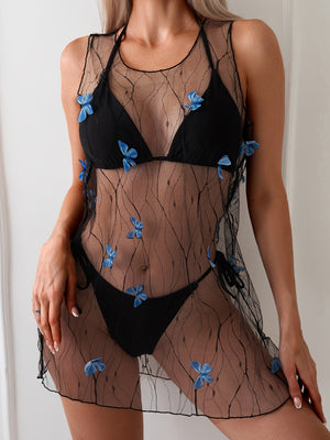 Three-piece, Black, Butterfly Lace Bikini