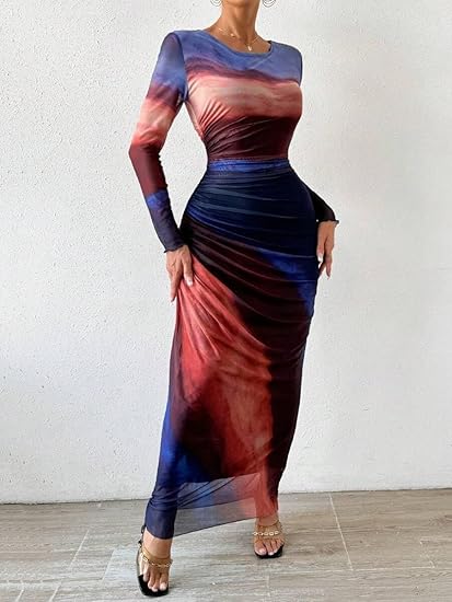 Tie Dye Mesh Bodycon Maxi Dress TAKINMaXX