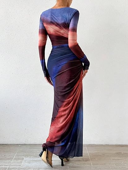 Tie Dye Mesh Bodycon Maxi Dress TAKINMaXX