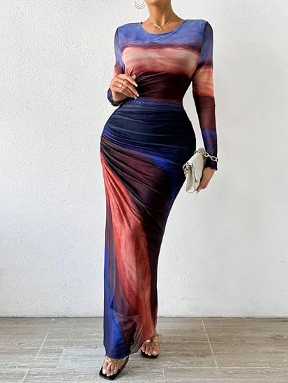 Tie Dye Mesh Bodycon Maxi Dress TAKINMaXX