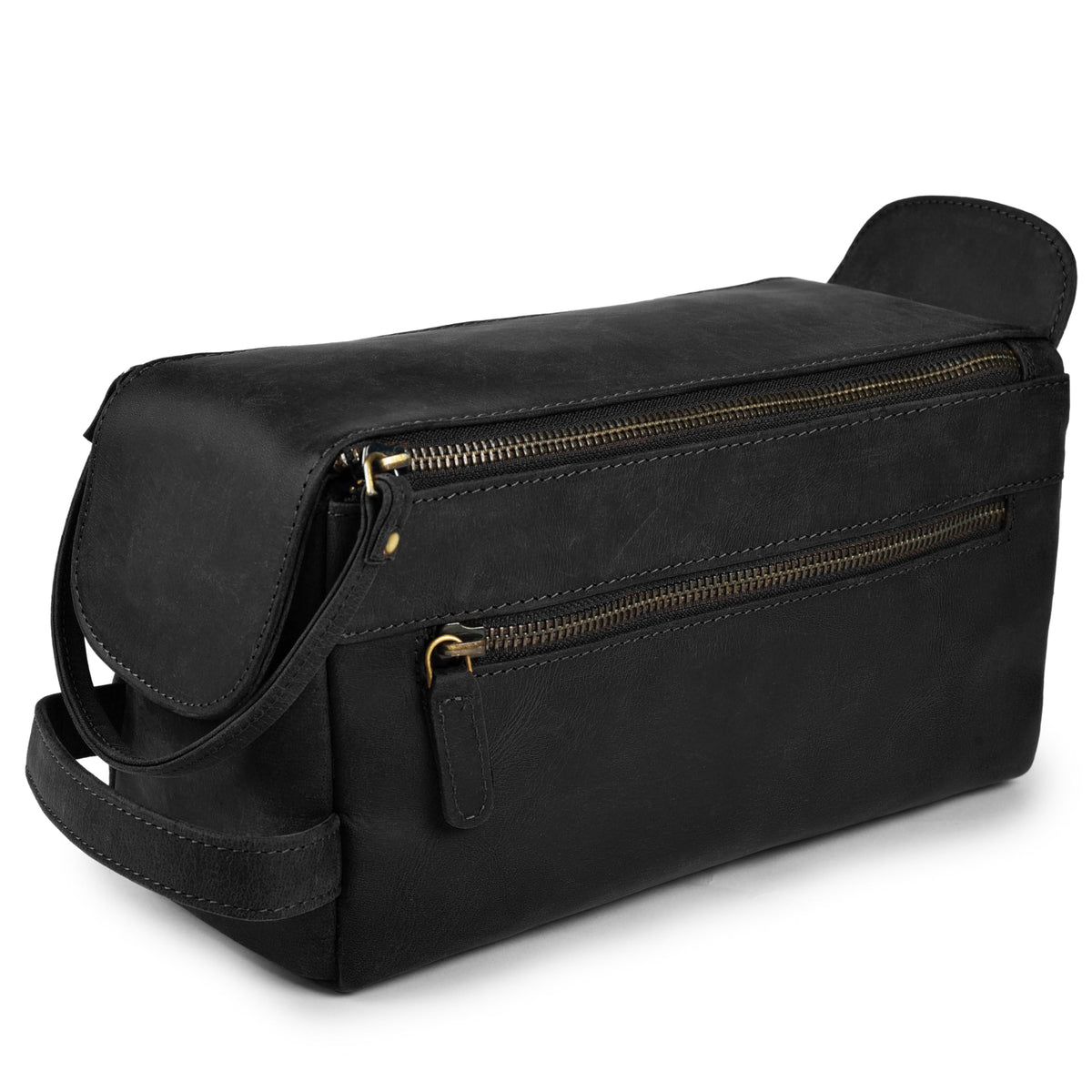 LEATHER VILLAGE Premium Leather Travel Toiletry Bag - Unisex Water-Resistant Travel Dopp Kit Shaving & Cosmetic Organizer for Men & Women - Compact Bathroom Essentials - Distressed Black